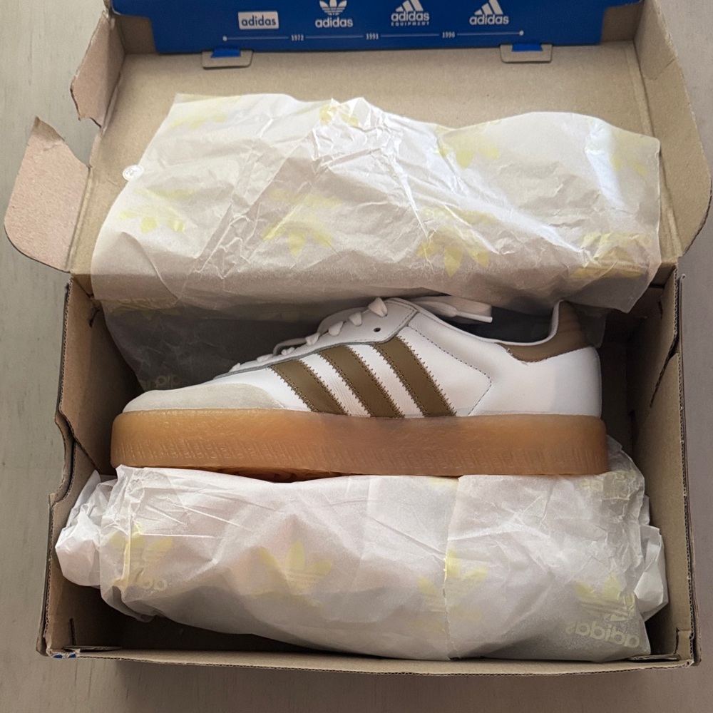 Adidas Sambae White and Brown Sneakers Gum Sole